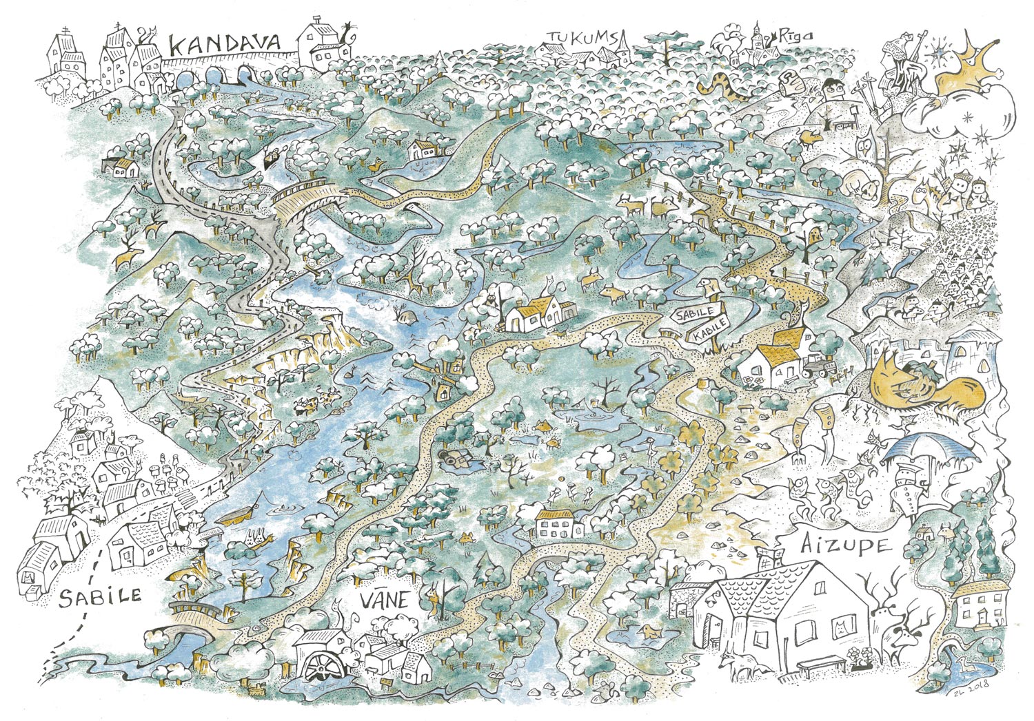 Abava river valley, illustrated map