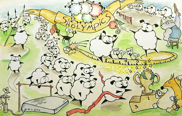 Sholympics: sheep at the Olympic hexathlon